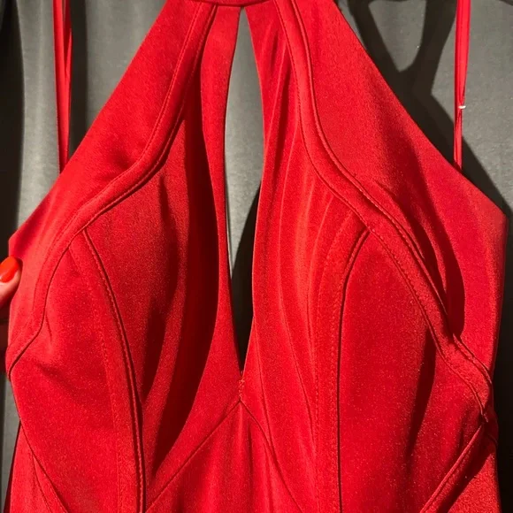Red Halter Prom Dress - Picture 3 of 7
